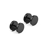 #5: ReFaxi　ステンレス鋼のバーベル形のピアスの二つ ファっションの男性円形のイヤリング　黒い　10mm