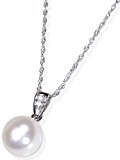 #5: プラチナ枠　アコヤ本真珠ペンダントネックレス・国産純和珠8.5ミリダイヤ入り【誕生石６月】＜日本製＞ 【ギフトラッピング済み】