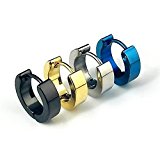 #9: Anjelly 2個セット シンプルデザインフープピアス メンズ レディース兼用 チタン製 (ブラック)