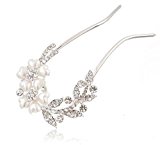 #9: 簪 かんざし U字 髪飾り パールビジュー フラワー 花 ヘアアクセサリー ホワイト ピンクゴールド パープル (フラワー)