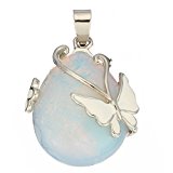 #7: SODIAL(R) ティアドロップオパール宝石用原石のペンダントビーズ蝶のジュエリー