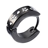 #9: 桜/さくら ブラック ステンレスフープピアス/サージカルステンレスピアス（片耳ピアス/メンズアクセサリー/レディースアクセサリー/イヤリング）