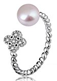 #9: gulamu jewelry（グラムジュエリー） サイズフリー 計0.132カラット パール クローバー リング 指輪 レディース プラチナ仕上げ シルバー925 プレゼントやギフトや自分へのご褒美に最適なジュエリーボックス付き C型リング