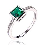 #10: JewelryPalace グリーン 人工 エメラルド 指輪 5月 誕生石 シンプル デザイン ソリティア 925 スターリングシルバー リング 婚約 結婚式 アクセサリー サイズ 14号