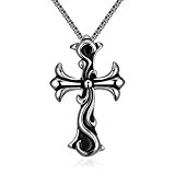 #8: Rockyu 人気 ステンレス 十字架 ネックレス メンズ アイティーク ブラック クロス チョーカー
