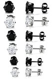#10: Jstyle[ジェイスタイル]　【6ペアセット】　レディース　スタッドピアス　イヤリング　二色CZジルコニア（ブラック＆クリア）　金属の部分はサージカルステンレス製　 (サイズ：6,7,8mm)