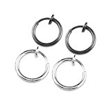 #10: [ラグレ]LUXRE フェイクピアス フープイヤリング 13mm 4個セット(メタリックシルバー×メタリックブラック)