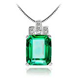 #7: JewelryPalace 女性 6.45ct 人工 ナノ 緑 エメラルド ペンダント 5月 誕生石 925 スターリング シルバー ネックレス 45cm チェーン