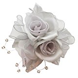 #9: 鎌倉工芸 [カマクラクラフト] 巻き バラ と つぼみ の３輪寄せ フラワー フォーマル コサージュ シルバー