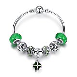 #10: WOSTU　クローバーペンダントブレスレット　グリーンガラスビーズ　ビーズ付け替え可能がある　動けるアクセサーパーツ　レーディスジエリー　17cm/19cm