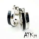 #5: [ATK21] 両耳用（2個セット） バイカラー ブラック シルバー シンプル フープ リング ピアス メンズ レディース ステンレス アクセサリー