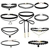 #10: Jade Cherishチョーカーchoker　花のレースと伸縮タイプ　紐で作りのリボン　ペンダント付き　カジュル　ブラック　セット（10つ）