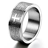 #8: JewelryWe メンズ レディース ステンレス リング 指輪 バンド シルバー ブラック 聖書 主 祈り クロス 十字架 ビンテージ 研磨 サイズ 23 (ギフトバッグを提供)
