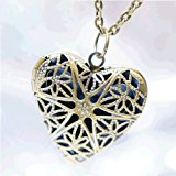 #9: アンティークゴールドカラー スター(星)＆フラワー(花)ヨーロピアン調透かしデザイン ふっくらハート型 レディースロケットアロマペンダントネックレス【あずきチェーン&ストラップチェーン付き】