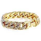 #9: Trendsmax　ファション　アクセサリー　メンズ　レディース　男女兼用　ヒップホップ　ブレスレット　4面カット喜平　ラインストーン付け　キラキラ　金メッキ　腕輪　ステンレス製　幅：14mm　カラー：ゴールド