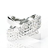 #10: 【SWAROVSKI ELEMENTS】 #1028 高級 パヴェ クロスラインリング ホワイトゴールドカラー スワロフスキー エレメンツ クリスマス プレゼント 指輪
