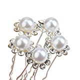 #10: ５本セット豪華高品質　丸ピン/ バレッタ/ 花嫁ヘアスタイル飾りシルバー櫛、ホワイト白パール 　クリスタル　クリアラインストーン By VAGA