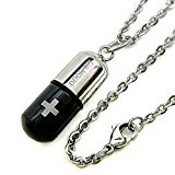 #10: 【ノーブランド品】ステンレスネックレス メディカルカプセル ペンダント ピルケース ブラック