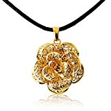 #10: 【24金貼】 総純金箔ローズペンダント 薔薇 K24 ネックレス ゴージャス フラワー