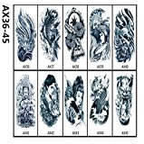 #4: TICENTRAL  大きい タトゥーシール タトゥー 龍 狼 鬼 顔 髑髏 文字 10枚入り セット ステッカー シール 背中 腕 Tattoo マーク アルファベット  おしゃれ メンズ レディース  ワイルド ファッション ジュエリー (AX36-45)