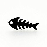 #9: 【N2 stone】 魚の骨（フィッシュボーン / さかな） サージカルステンレスピアス 1個 16G（約1.2mm） / メンズ&レディース (黒（ブラック）)