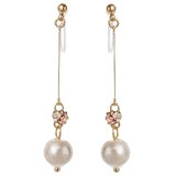 #8: アクセサリーショップピエナ 樹脂製 ノンアレルギー ピアスのようなイヤリング ノンホールピアス 1粒ラインストーン コットンパール フリンジワイヤー ゴールド