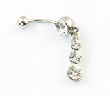 #4: 316Lサージカルステンレス14G見事なトリプルクリアクリスタルカラバッシュ形状ペンダントのへそ腹リングバースタッドボディピアス