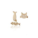 #1: ERZ0502　可愛い猫ちゃん　魚　ピアス　ピアスレディース　ピアスキャッチ　キャッチピアス　18k　ピアススタンド　高品質ジルコニア　ストーンピアス