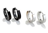 #10: Strength ステンレス　フープ ピアス ４個 と ジュエリー ポーチ の AmanoSong オリジナル5点 セット (A067) ファッション アクセサリー フープピアス ステンレススチール 316L (シルバー2＆ブラック2)