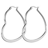 #4: HOUSWEETY ファションジュエリー エポキシ ハート形 レディース イヤリング フープピアス 恋人 彼女 誕生日プレゼント 色:シルバー+白 4.5cmx4.2cm-1ペア