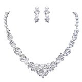 #3: [エバーフェイス] EVER FAITH オーストリアン クリスタル 人工真珠 輝き 結婚式 ウェディング お花嫁 リーフ ピアス ネックレス セット クリーム シルバートーン [並行輸入品]