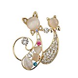 #9: 美しく 輝く 寄り添う 2匹の ネコ キラキラ ブローチ