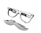 #7: [イモクリコ] Imocrico 遊び心満点 ネクタイピン メガネ ヒゲ セット タイピン ビジネス 社会人 (シルバー ウェリントン＋ヒゲ)