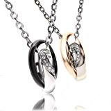 #9: LibAmile(リブアマイル) ２点セット リングネックレス ペアネックレス ハートCZ キュービックジルコニア ブラック×ピンクゴールド 記念日 プレゼント ジュエリーポーチつき