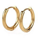 #7: 【ノーブランド品】 サージカル ステンレス 製 両耳 フープ ピアス リング ユニセックス (ステンレス ゴールド14mm)