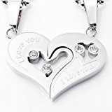 #6: 2つ 合わせて ハート 型 4色 サージカル ステンレス チェーン 2種類 付 ペア ネックレス (シルバー)