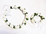 #9: シンプル 花冠 ヘッドドレス ＆ リストレット (白) ＋ ヘアアクセ付