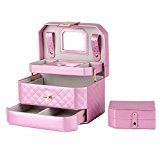 #4: ローリング(Rowling)ジュエリーボックス 携帯用　アクセサリーケース　大容量　ミラー付き　ピンク