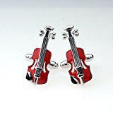 #10: 【ノーブランド品】メンズ　礼服　スーツ用　カフスボタン　カフリンクス　バイオリン型　シルバー＋レッド