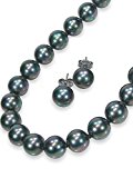 #4: 黒真珠ネックレス・ピアス・セット・ピーコック系カラー/黒蝶貝パール10.0ミリアップ45センチサイズ＜日本製＞【ギフトラッピング済み】