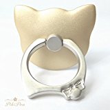 #9: PikiPea (ピキペア) ホールドリング ネコミミ ＆ リボン 猫好きさんへ 軽量 スマホ 携帯 リング スタンド 指1本で保持 落下防止 360度回転機能 (メタリック ゴールド)