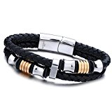 #10: Jstyle[ジェイスタイル]　ゴールド＆プラチナ　メンズ　レザー　ブレスレット　腕輪　二連ブレスレット　アクセサリー　ステンレス製 (長さ：19cm)