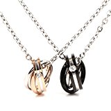 #3: 【TrueSense 】ペアネックレスセット ３連リング ブラック＆ピンクゴールド ステンレス ジュエリーBOX＆お手入れ用クロス入り＆ギフト用紙小袋セット（T702）