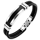 #9: Jstyle[ジェイスタイル]　ゴム　ブレスレット　メンズ　ブラック　腕輪　幅1.2cm　長さ20cm　アクセサリー　サージカルステンレス製