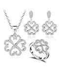 #1: [MURTOO]ムートー透かし彫りクローバージルコン付けロジウムメッキペンダントネックレスとイアリングとリングのセット