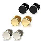 #6: Yidarton ピアス イアリング シンプル 無地 ダンベル型 ３色セット 銀色 ブラック 金色 男女兼用 直径10mm