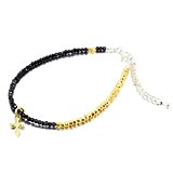 #10: メンズ アンクレット ブラック スピネル スターリング シルバー 925 ゴールド パイライト 足首 バングル