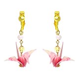 #4: 桜シリーズ 1　折り鶴 イヤリング 和風 アクセサリー (桜色, イヤリング)