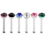 #1: Piercingj　鼻ピアス 鼻ピ 鼻用ストレー　 １G ボディピアス　ステンレス　チェコドリル　混色　６個セット（中形）　カラー：ホワイト、ピンク、ブルー、ブラック、モーブ、グリーン
