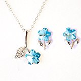 #1: 【SWAROVSKI ELEMENTS】 2点セット フラワー ペンダント＆ピアス スワロフスキー エレメンツ ブルー 夏 透明感 ネックレス